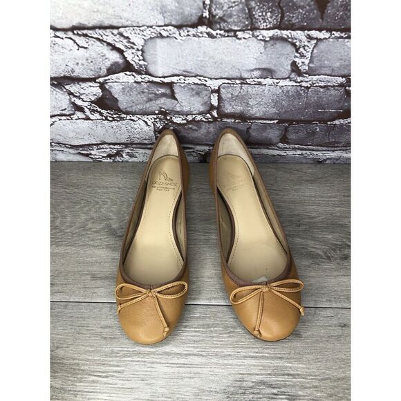 Saks Fifth Ave 10022-Shoe Tan Brown Leather Bow Ballet Flats Women 6.5M US/37EU - Picture 2 of 16